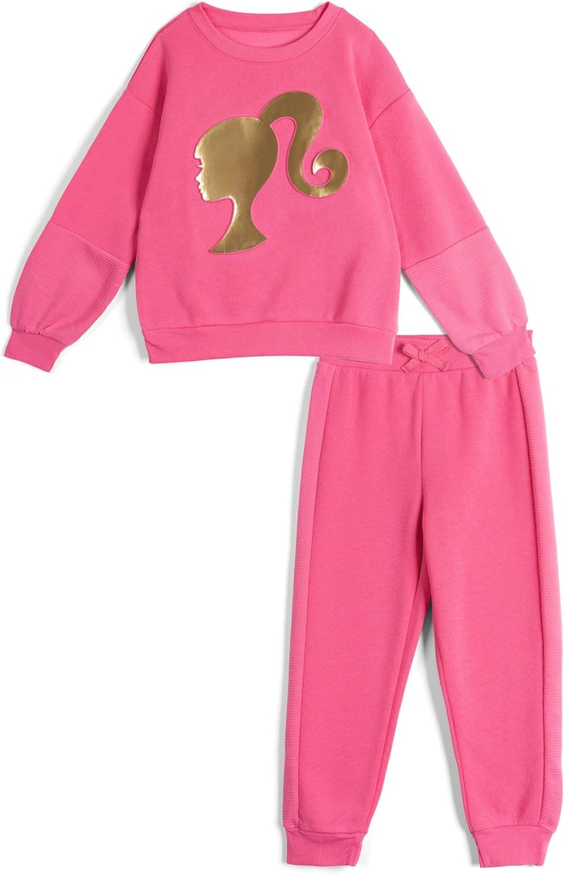 Barbie Girls Fleece Pullover Sweatshirt and Jogger Pants Outfit Set Toddler to Big Kid Sizes (2T - 10-12) - Image 1
